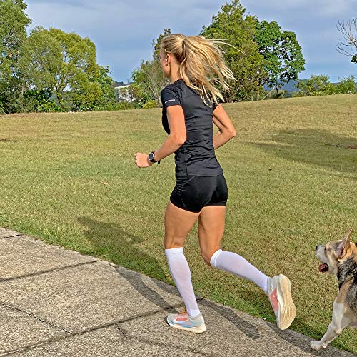 Calcetines de Compresión para Hombres y Mujeres - Medias de Compresion para Deporte - Maratones - Enfermeras - Estrés tibial Interior - Durante Embarazo (L/XL (42-47), Blanco (sin logotipo))
