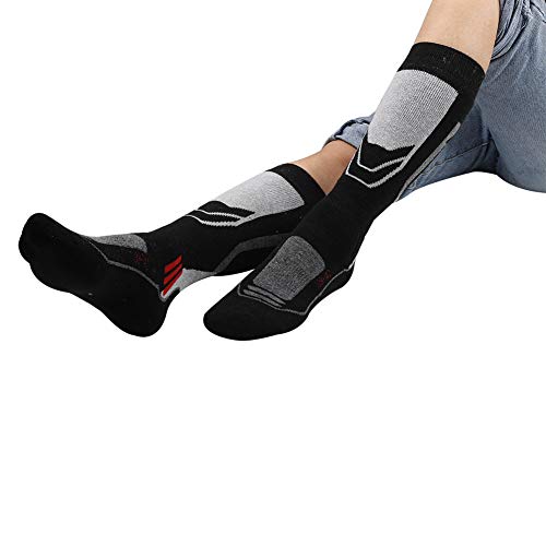 Calcetines de esquí Unisex, Calcetines de Mantenimiento cálidos de Invierno al Aire Libre, Calcetines de Manga Larga antisudor Suaves para Esquiar, Ciclismo, Snowboard(39-42-Negro y Gris)