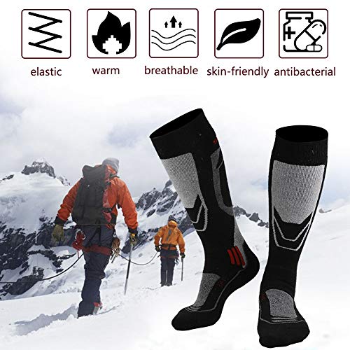 Calcetines de esquí Unisex, Calcetines de Mantenimiento cálidos de Invierno al Aire Libre, Calcetines de Manga Larga antisudor Suaves para Esquiar, Ciclismo, Snowboard(39-42-Negro y Gris)