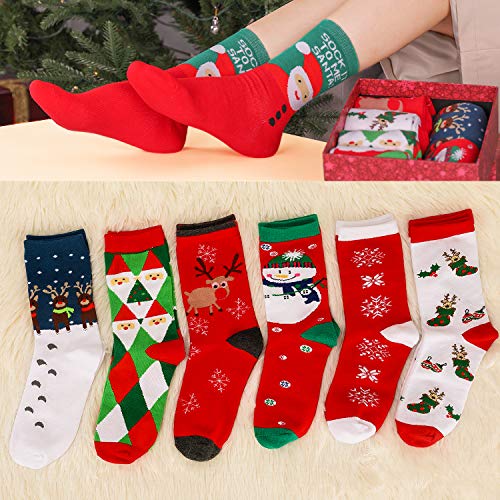 Calcetines de Navidad, 8 Pares Calcetines de Algodón de Navidad de invierno Calcetines Térmicos de Navidad Calcetines Navidad Mujer Regalo Calcetines con Exquisita Caja de Regalo y Bolsa de Regalo