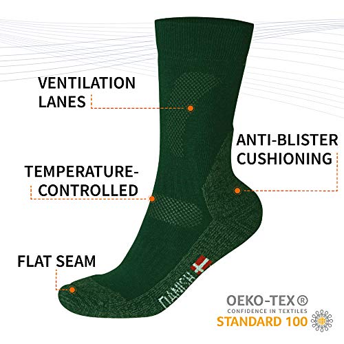 Calcetines de Senderismo y Trekking de Lana Merina para Hombre, Mujer y Niños, Otoño e Invierno, Calcetines Térmicos de montaña, Transpirables, Anti-Rozaduras y Acolchados, Pack de 3 (Verde, EU 39-42)