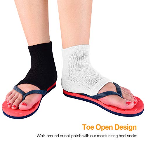 Calcetines hidratantes, calcetines de gel para el talón, calcetines abiertos para aliviar el dolor del talón, cómodos y suaves, con ventilación, para el cuidado de la piel seca y agrietada, 2 pares