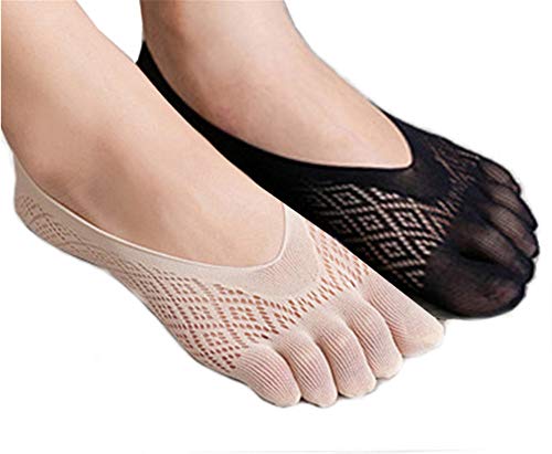 Calcetines Humectantes en Gel Suavizan la Piel de los Pies con para dolor en el talón, regalo Ideal para corredores de Running y ciclismo, escalada, etc (Negro + Desnudo, Calcetines de cinco dedos)