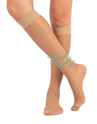 CALCETINES MEDICOS | MEDIAS HASTA LA RODILLA A COMPRESIÓN GRADUADA MEDIA | 70 DEN 10-14mm/Hg | CALCETERÍA ITALIANA | (L/XL, NATURAL)