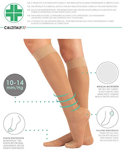 CALCETINES MEDICOS | MEDIAS HASTA LA RODILLA A COMPRESIÓN GRADUADA MEDIA | 70 DEN 10-14mm/Hg | CALCETERÍA ITALIANA | (L/XL, NATURAL)