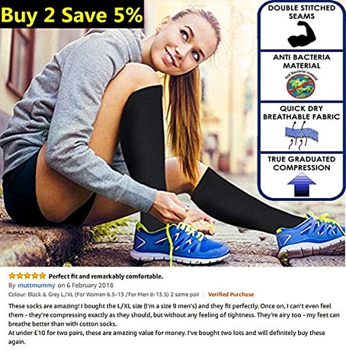 Calcetines/Medias de compresión para Hombres y Mujeres, (2 Pares) Mejor circulación sanguínea, prevenir los coágulos sanguíneos, acelerar la recuperación Best Graduated Athletic Fit para Correr