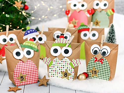 Calendario de Adviento DIY - con búhos navideños - Navidad 2018 - Set Rojo con decoración Adicional - para personalizarlo