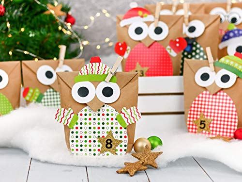 Calendario de Adviento DIY - con búhos navideños - Navidad 2018 - Set Rojo con decoración Adicional - para personalizarlo