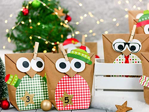 Calendario de Adviento DIY - con búhos navideños - Navidad 2018 - Set Rojo con decoración Adicional - para personalizarlo