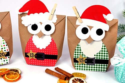 Calendario de Adviento DIY - con búhos navideños - Navidad 2018 - Set Rojo Papá Noel - para personalizarlo