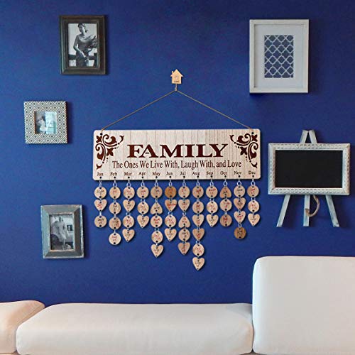 Calendario de madera para colgar en la pared, con 100 discos de madera, manualidades de madera para la familia y amigos, recordatorio de cumpleaños, decoración de la pared del hogar