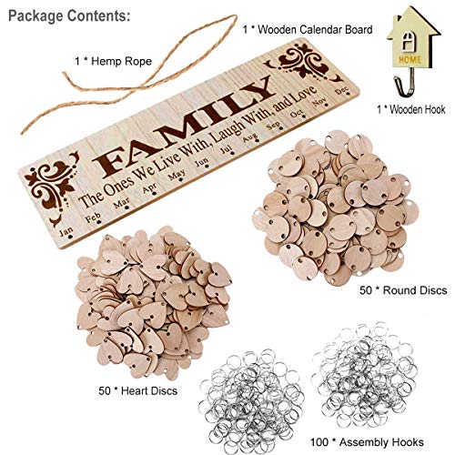 Calendario de madera para colgar en la pared, con 100 discos de madera, manualidades de madera para la familia y amigos, recordatorio de cumpleaños, decoración de la pared del hogar