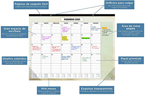 Calendario de Pared 2020 2021 de SmartPanda – Calendario Mensual de Sobremesa – Julio 2020 a Diciembre de 2021 – Vista de un Mes – 33 cm x 43 cm