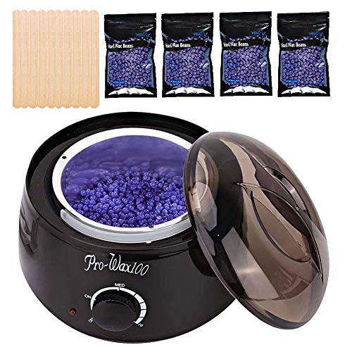 Calentador de Cera Eléctrico para Depilación Profesional, Maquina Depilatoria de Cera con 4 Paquetes de Cera Dura, 10 Espátulas
