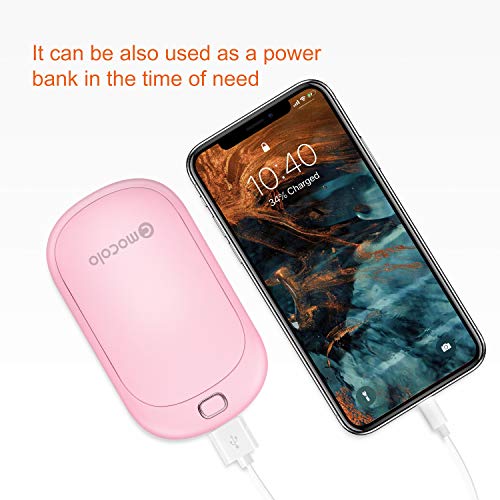 Calentadores de Manos USB Recargables 5200mAh y Mini Cargador portátil Banco de Energía Batería Externa de Alta Capacidad Doble Lado Calentadores para Mujeres Hombre en Invierno (Rosa)