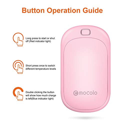 Calentadores de Manos USB Recargables 5200mAh y Mini Cargador portátil Banco de Energía Batería Externa de Alta Capacidad Doble Lado Calentadores para Mujeres Hombre en Invierno (Rosa)