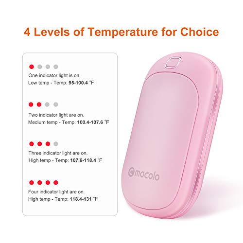 Calentadores de Manos USB Recargables 5200mAh y Mini Cargador portátil Banco de Energía Batería Externa de Alta Capacidad Doble Lado Calentadores para Mujeres Hombre en Invierno (Rosa)