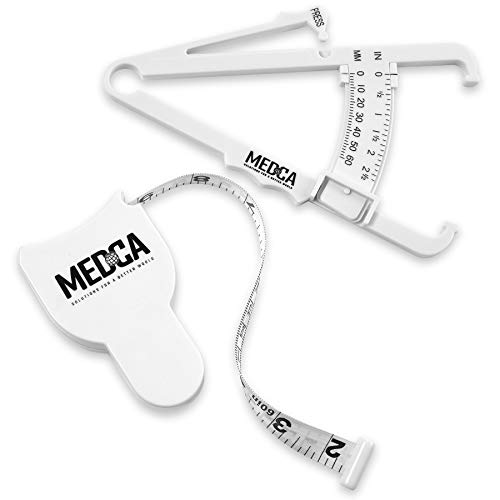 Calibrador de grasa corporal y cinta métrica para el cuerpo Calibradores de piel y cinta métrica herramienta para medir, plegado de piel y pérdida de peso – Nuevo diseño (blanco)