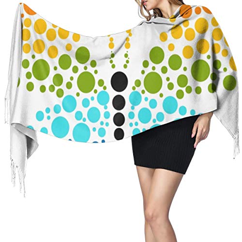 Cálido Bufandas de Invierno Una mariposa hecha de puntos de colores del arco iris Formas de la naturaleza Circle Life Dot Ar Pashmina Chales mujer Bufandas