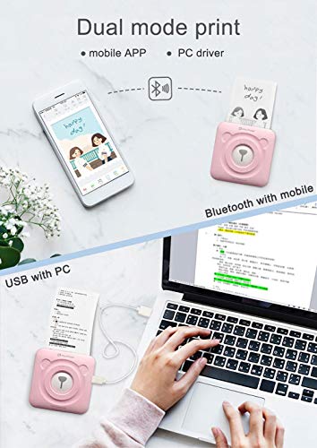 Calistouk Impresora térmica inalámbrica pequeña Bluetooth Impresora fotográfica móvil para teléfonos