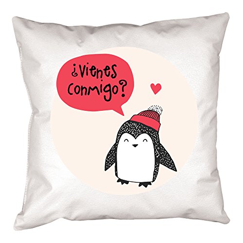 Calledelregalo Cojín Personalizado pingüino - Regalo Original y Divertido para el cumpleaños de un Amigo, tu Pareja en vuestro Aniversario, Navidad, Día de la Madre, Día del Padre. (Pingüino Rojo)