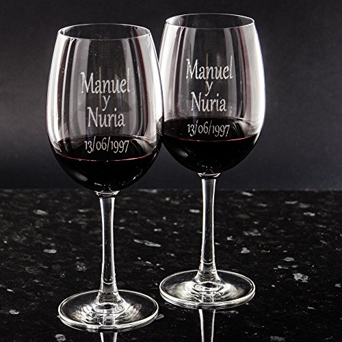 Calledelregalo Estuche de Dos Copas de Vino Personalizadas - Regalo Personalizado para Parejas