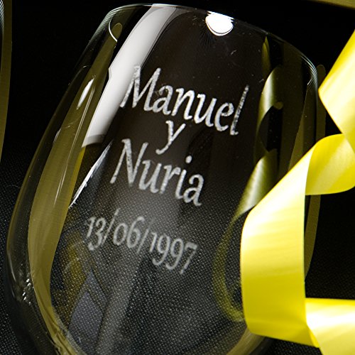 Calledelregalo Estuche de Dos Copas de Vino Personalizadas - Regalo Personalizado para Parejas