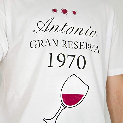 Calledelregalo Regalo para un Amigo o Amiga, Hermano o Hermana, Pareja por su cumpleaños o Navidad: Camiseta 'Gran Reserva' Blanca Personalizada con su Nombre y año de Nacimiento
