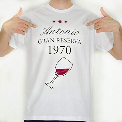 Calledelregalo Regalo para un Amigo o Amiga, Hermano o Hermana, Pareja por su cumpleaños o Navidad: Camiseta 'Gran Reserva' Blanca Personalizada con su Nombre y año de Nacimiento