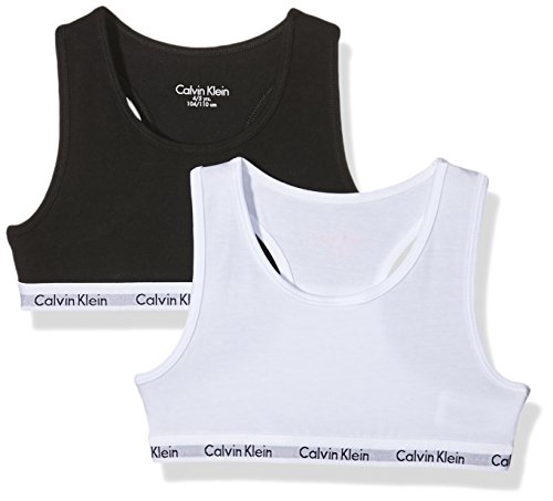 Calvin Klein 2pk Bralette Ropa interior, White/Black 908, X-Large (12-14 años) para Niñas