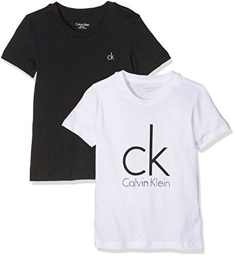 Calvin Klein Modern tee Camiseta, Negro (Black/White Lg 930), 152 centimeters (Talla del fabricante: 10-12) para Niños