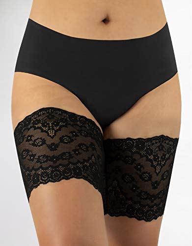 CALZITALY Bandas de Enlace para Evitar el Roce De Los Muslos | Bandas Elasticas De Encaje Anti-Friccion | Bandas Anti Rozaduras | Made In Italy (E: 73-76 cm, Negro)