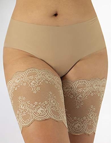 CALZITALY BANDAS PARA EVITAR EL ROCE DE LOS MUSLOS | BANDAS ELASTICAS DE ENCAJE ANTI-FRICCION | BANDAS ANTI ROZADURAS | NATURAL, NEGRO | CURVY COLLECTION BY MADE IN ITALY (E: 73-76 cm, Natural)