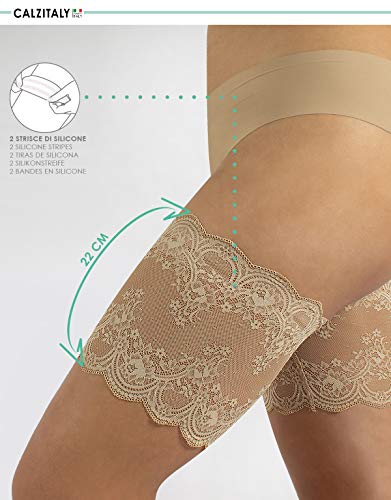 CALZITALY BANDAS PARA EVITAR EL ROCE DE LOS MUSLOS | BANDAS ELASTICAS DE ENCAJE ANTI-FRICCION | BANDAS ANTI ROZADURAS | NATURAL, NEGRO | CURVY COLLECTION BY MADE IN ITALY (E: 73-76 cm, Natural)