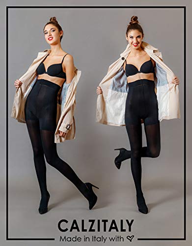 CALZITALY Medias Tupidas Reductoras De Talle Alto | Panty Shaper, Push Up | Negro | 80 Den | S, M, L, Xl | Calcetería Italiana | (M, Negro)