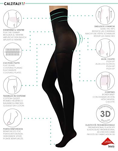 CALZITALY Medias Tupidas Reductoras De Talle Alto | Panty Shaper, Push Up | Negro | 80 Den | S, M, L, Xl | Calcetería Italiana | (XL, Negro)