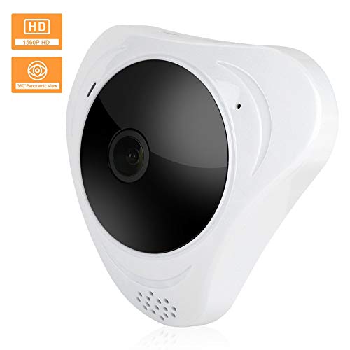 Cámara de seguridad inalámbrica, 3MP HD Wifi IP cámara de vigilancia ojo de pez con panorámica de 360 ​​grados + IR vision nocturna para el hogar/oficina(EU)