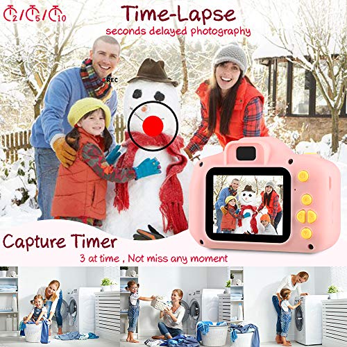 Cámara para Niños Infantil Cámara de Fotos Digital Cámara Juguete para Niños 2 Pulgadas 12MP 1080P HD Selfie Video Cámara Regalos Ideales para Niños Niñas de 3-10 Años con Tarjeta TF 32 GB (Rosa)