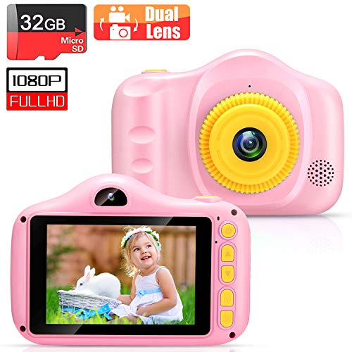 Cámara para Niños Infantil Cámara de Fotos Digital Cámara Juguete para Niños 3.5 Pulgadas 12MP 1080P HD Selfie Video Cámara Regalos Ideales para Niños Niñas de 3-10 Años con Tarjeta TF 32 GB (polvo)
