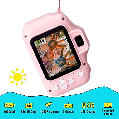 Cámara para niños le-idea Cámara de Fotos Digital 2 Objetivos Selfie 12MP Cámara 1080P HD Video cámaras para Niños Niñas con Zoom Digital 4X con Tarjeta de 32GB TF, Rosa【El idioma ha sido actualizado】