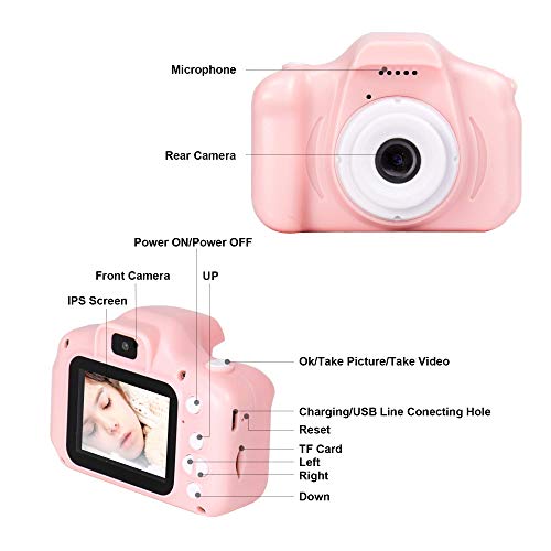 Cámara para niños le-idea Cámara de Fotos Digital 2 Objetivos Selfie 12MP Cámara 1080P HD Video cámaras para Niños Niñas con Zoom Digital 4X con Tarjeta de 32GB TF, Rosa【El idioma ha sido actualizado】