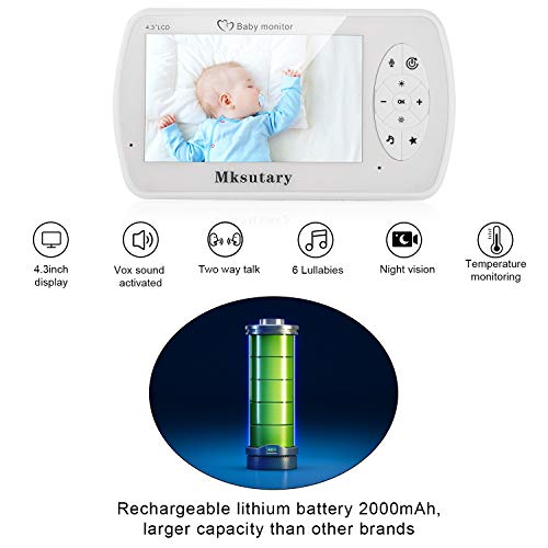 Cámara vigilancia bebe, Vigilabebés Inalambrico con cámara Bebé Monitor Inteligente con Pantalla LCD de 4.3"