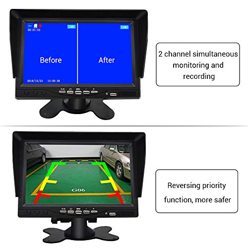 Cámaras de Visión Trasera 2 x Cámaras de marcha atrás IR Visión Nocturna Impermeable + 7 Pulgadas 1920*1080 Monitor con Función de Video Grabación para RV/Autobus/Remolque/Camión