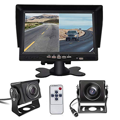 Cámaras de Visión Trasera 2 x Cámaras de marcha atrás IR Visión Nocturna Impermeable + 7 Pulgadas 1920*1080 Monitor con Función de Video Grabación para RV/Autobus/Remolque/Camión