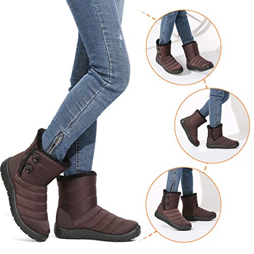 Camfosy Botas de Invierno para Mujer, Botas de Nieve Botas Impermeables con Botones Lluvia después de Esquiar Zapatos de Piel Plana Cálido para Caminar Caminar Chicas