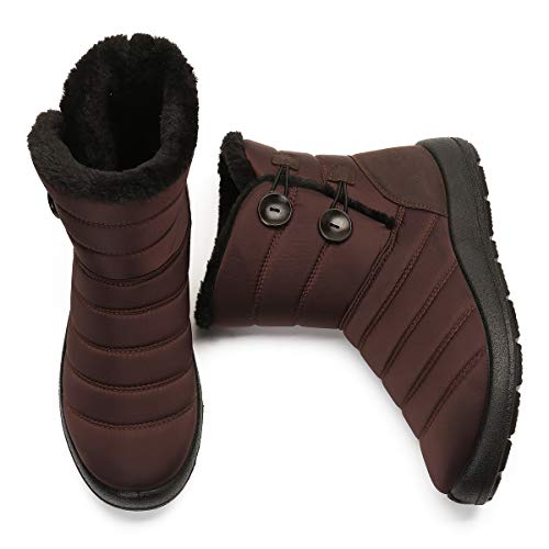 Camfosy Botas de Invierno para Mujer, Botas de Nieve Botas Impermeables con Botones Lluvia después de Esquiar Zapatos de Piel Plana Cálido para Caminar Caminar Chicas