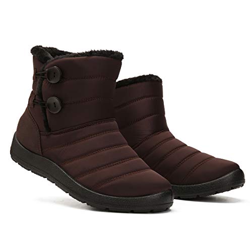 Camfosy Botas de Invierno para Mujer, Botas de Nieve Botas Impermeables con Botones Lluvia después de Esquiar Zapatos de Piel Plana Cálido para Caminar Caminar Chicas