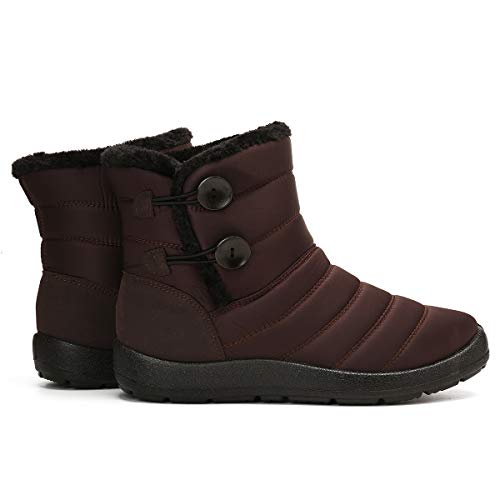 Camfosy Botas de Invierno para Mujer, Botas de Nieve Botas Impermeables con Botones Lluvia después de Esquiar Zapatos de Piel Plana Cálido para Caminar Caminar Chicas