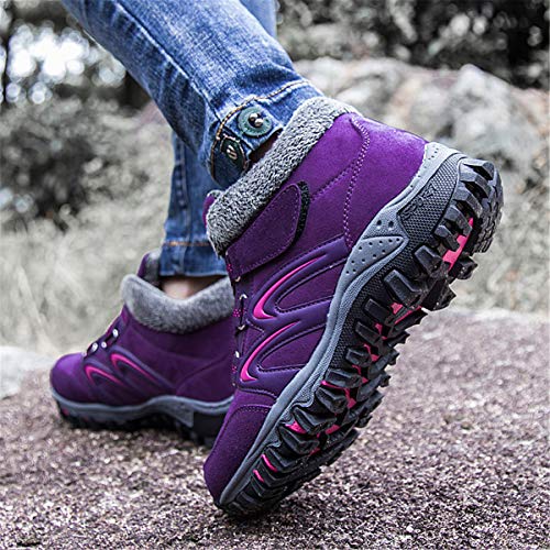 Camfosy Botas de Senderismo para Mujer, Botas Cortas de Invierno, Forro de Piel, Botas de Nieve cálidas, Botas de Ante con Cordones, para Exteriores, Casuales, para Senderismo, Caminar, Zapatos Plan