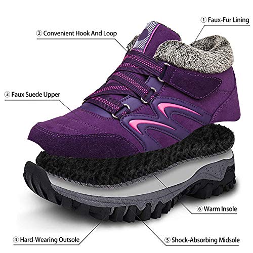 Camfosy Botas de Senderismo para Mujer, Botas Cortas de Invierno, Forro de Piel, Botas de Nieve cálidas, Botas de Ante con Cordones, para Exteriores, Casuales, para Senderismo, Caminar, Zapatos Plan